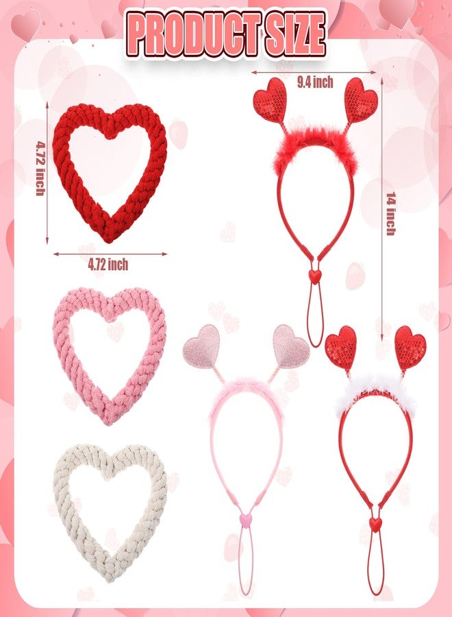 SilTriangle 3 Set of Dog Valentines Outfit Pet Costume Set Include Heart Headbands, Tutu Skirts & Cotton Rope Heart Shape Toys, Red/White/Pink, 3 Styles - Image 2